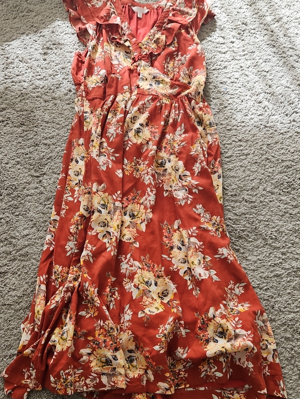 LC Lauren Conrad Rust Floral Maxi Dress with Yellow Blooms